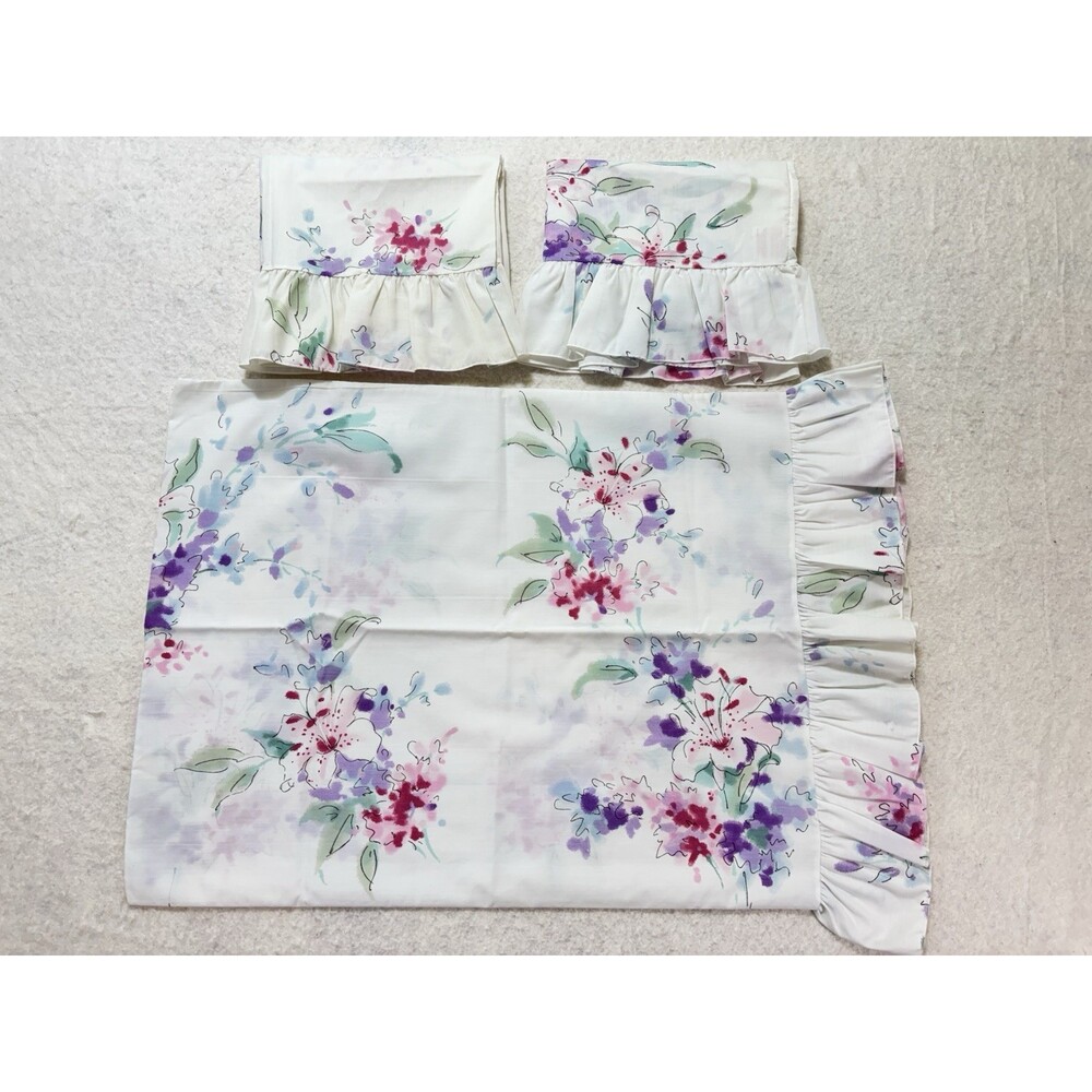 2x 1970’s Vintage SPRINGMAID Floral Standard Pillowcase Lilly Flower Retro Mod